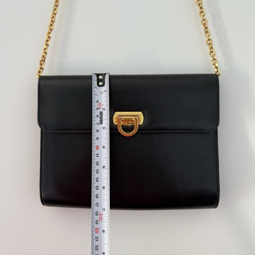 Vintage Holt Renfrew black leather large crossbody clutch bag with gold hardware - Picture 6 of 7